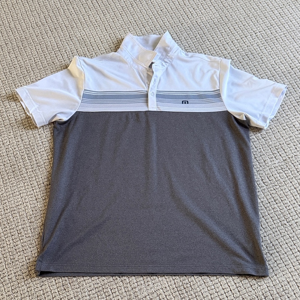 Travis Mathew Two-Tone Polo in White and Gray
